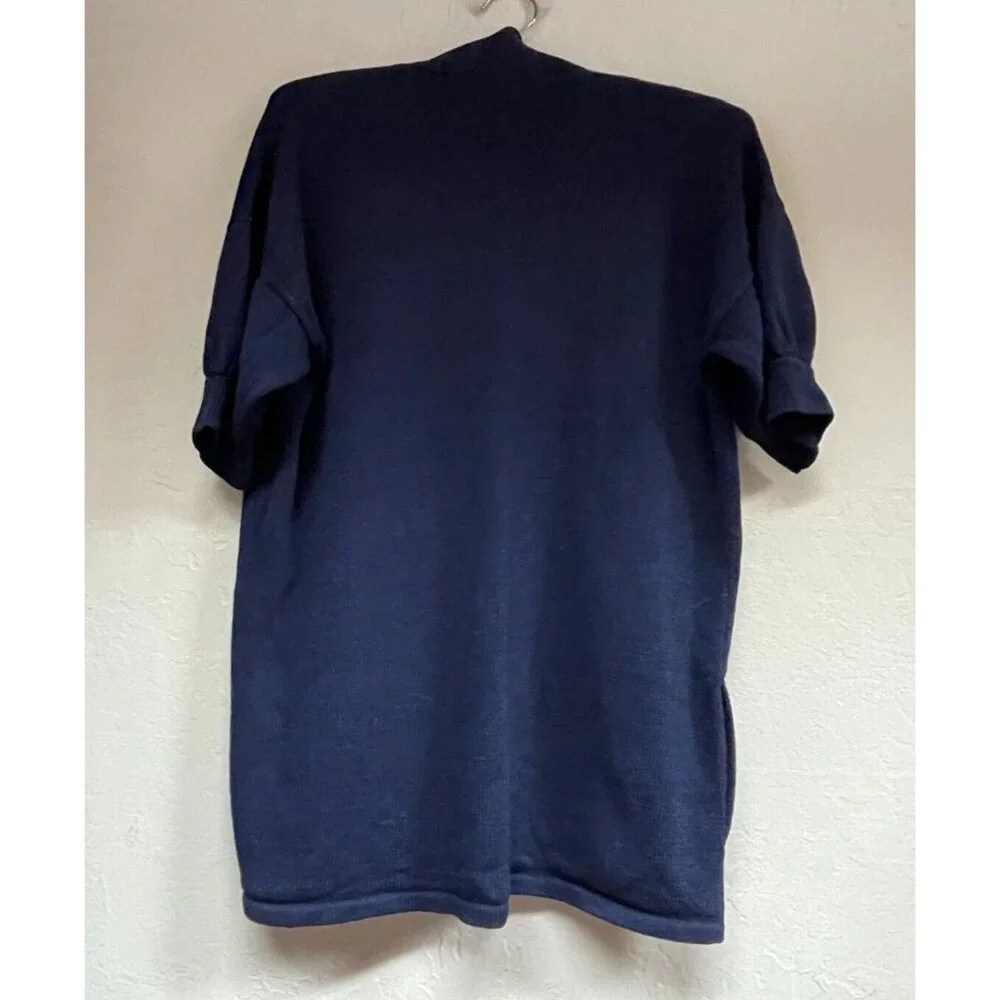 Vintage Wayne St. John Small Navy Open Short Sleeve Cardigan Sweater Santana Kni